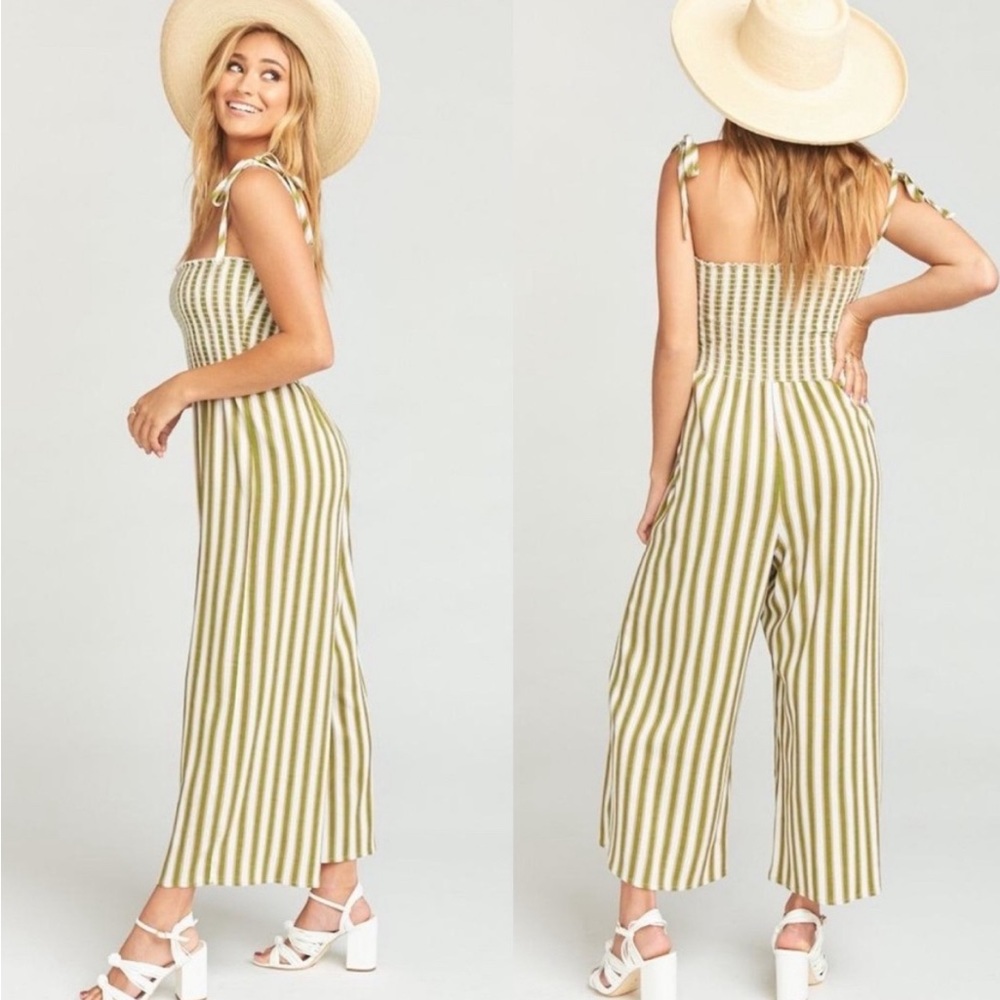 Show Me Your MuMu Green and White Striped Jumpsuit